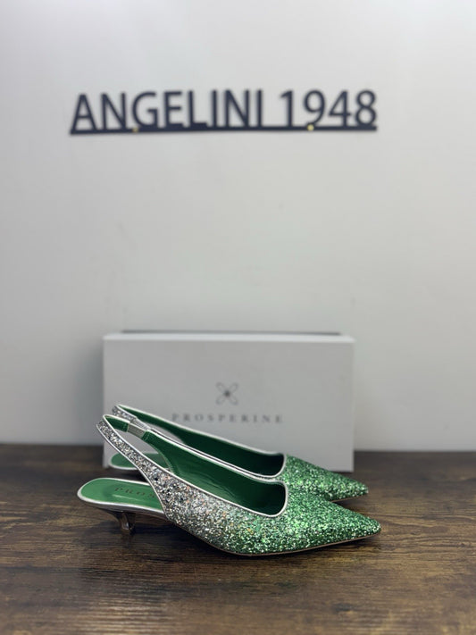 Prosperine Ballerina Sling Back Glitter Argento Verde  Casual Donna 37.5