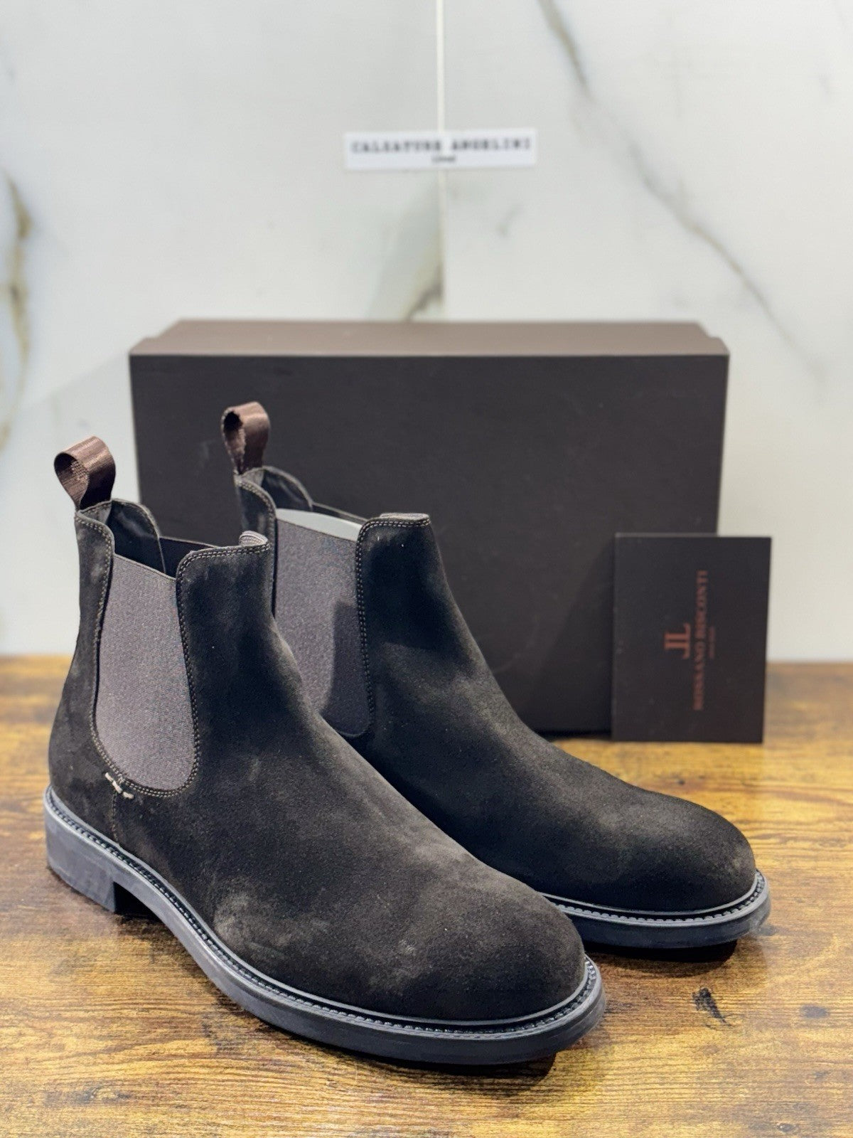 Rossano Bisconti Chelsea Boot Uomo Suede T Moro Fully Made In Italy 42.5