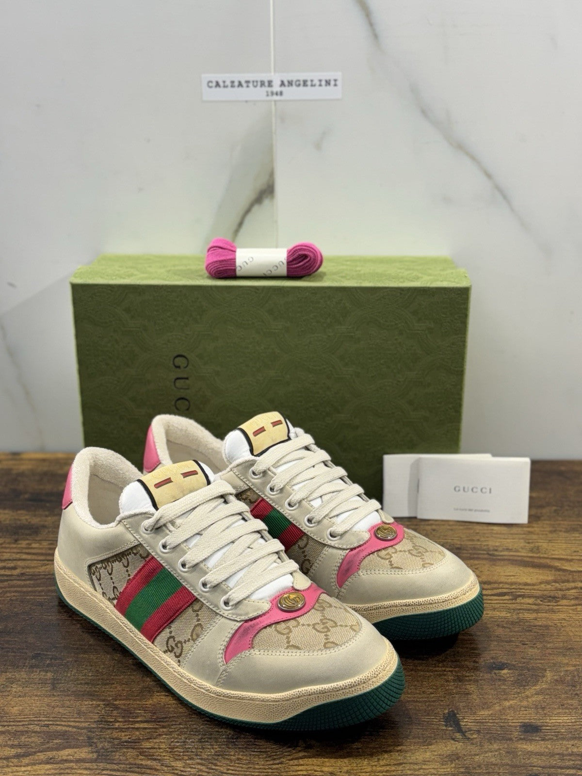 Gucci Screener Sneaker Pelle Rosa Luxury Gucci Shoes Donna 41.5