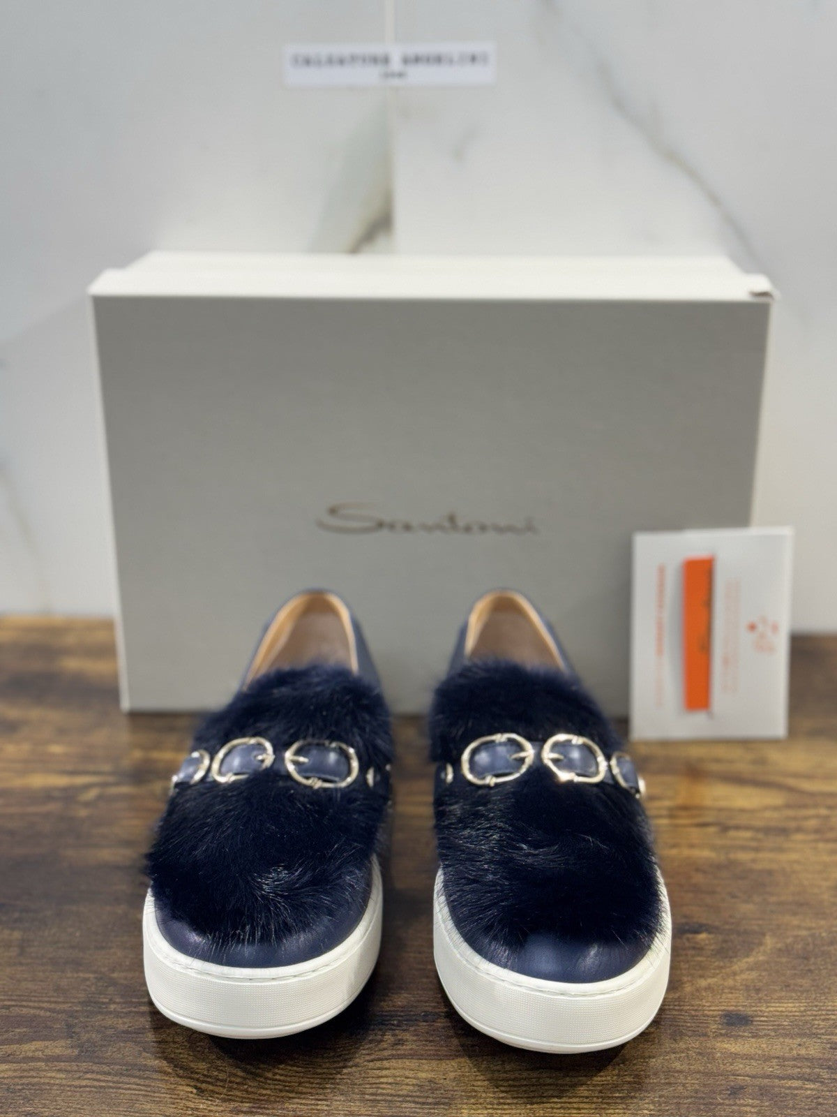 Santoni Sneaker Pelle Blu Visone   Luxury Scarpe Santoni Donna 40.5