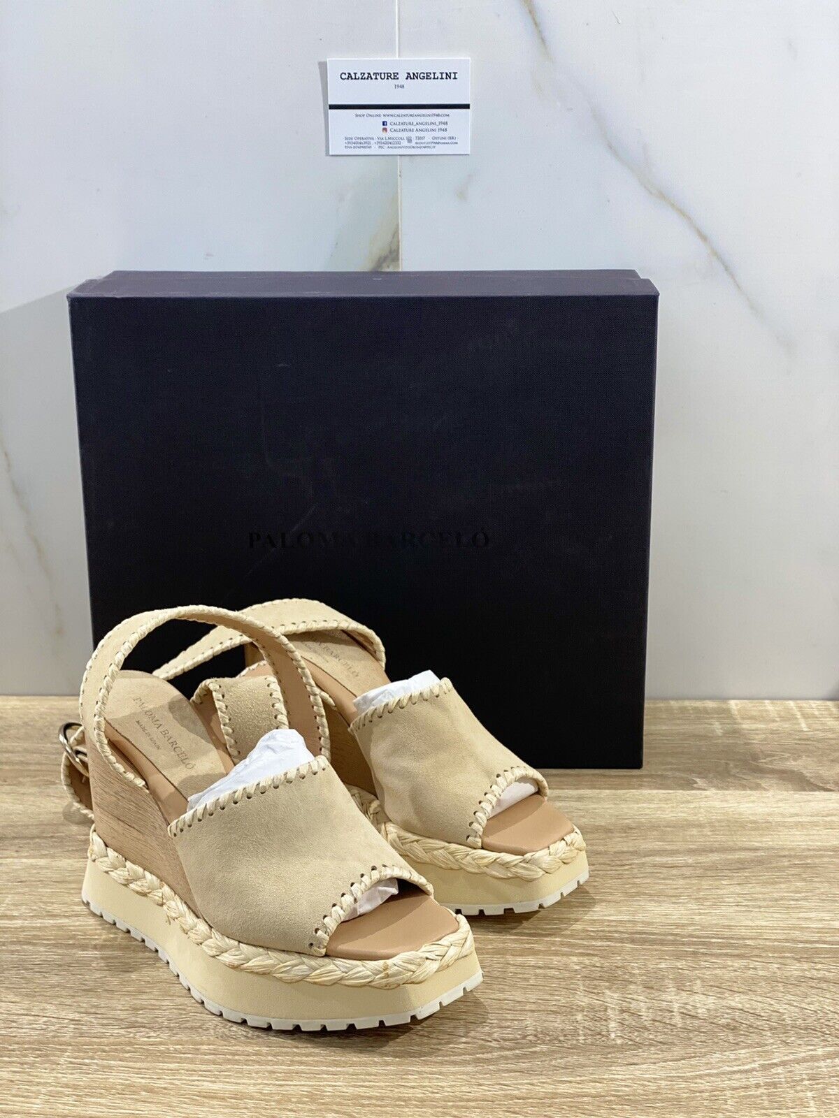 Paloma Barcelo’ sandalo donna Apure  Suede  Cream   pelle  zeppa 40