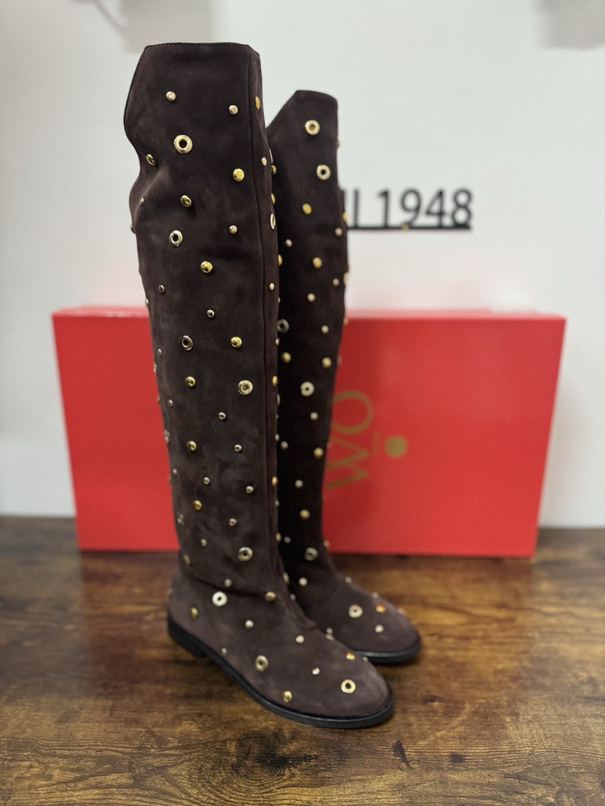 WO Milano Stivale  donna Suede Marrone Borchie casual boot  luxury 36