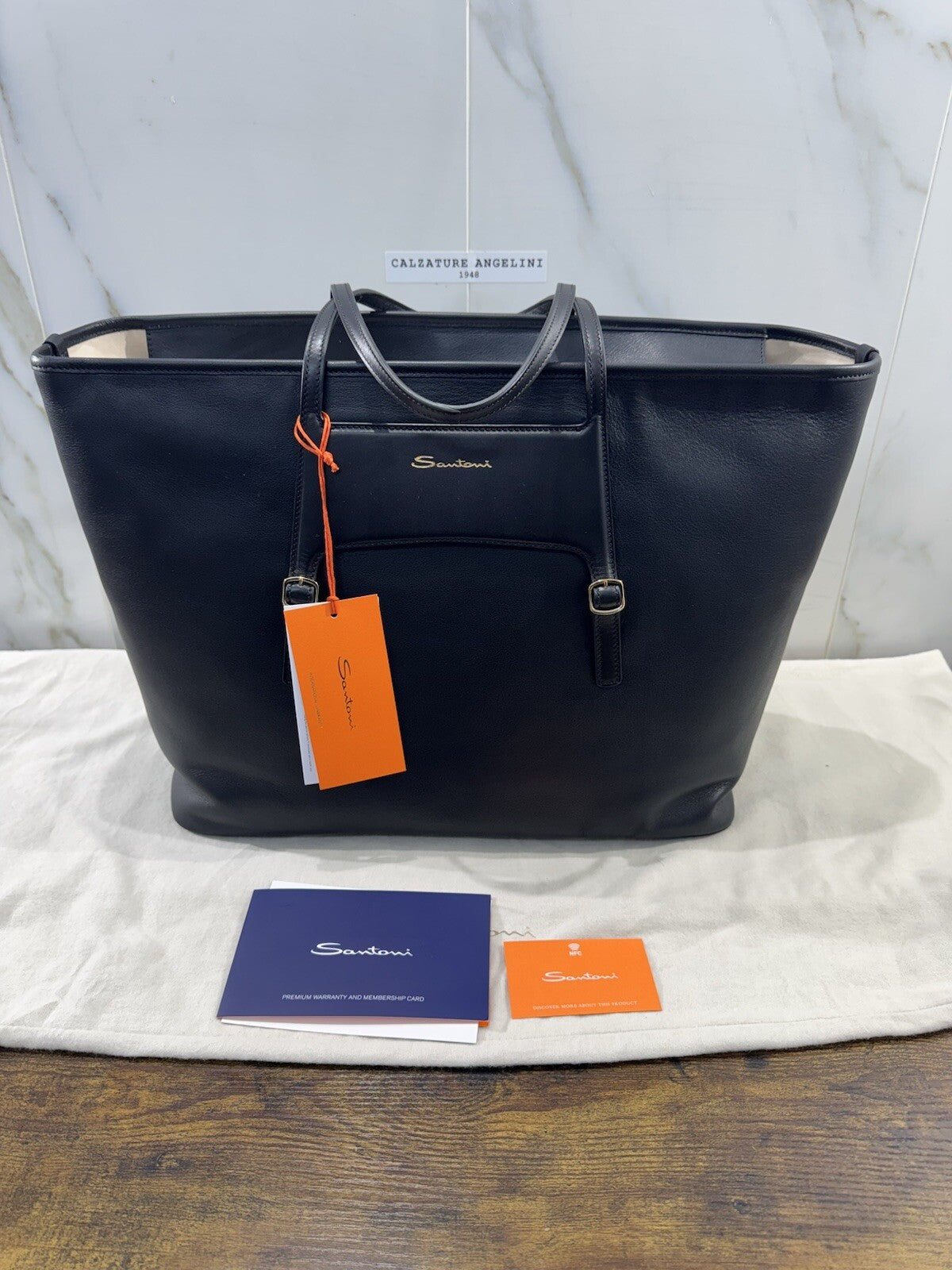 Borsa Santoni Donna Maxy Shopping In Pelle Nera Luxury Woman Bag Santoni 