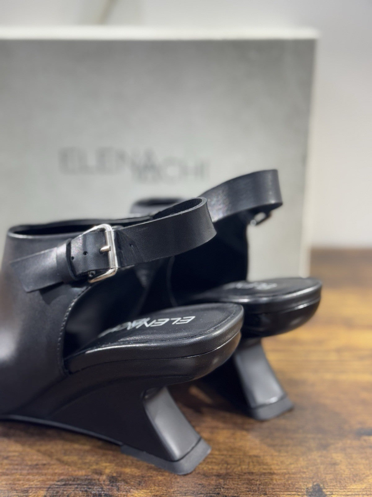 Elena Iachi Sandalo   Pelle Nero Zeppa   Luxury Woman  Shoes Donna 41
