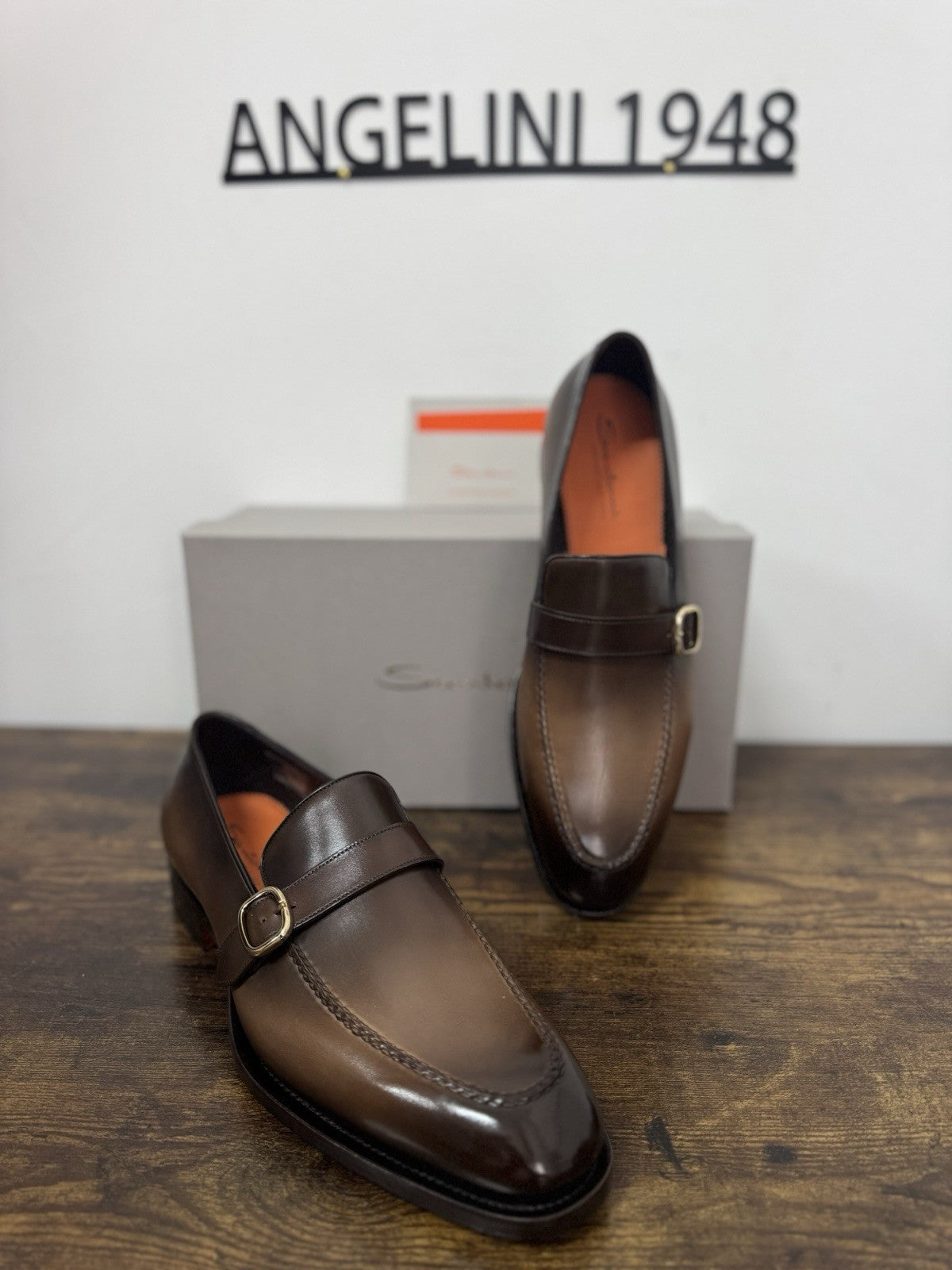 Santoni Mocassino Mono Buckle Goodyear Pelle Anticata Luxury Santoni Scarpa 44