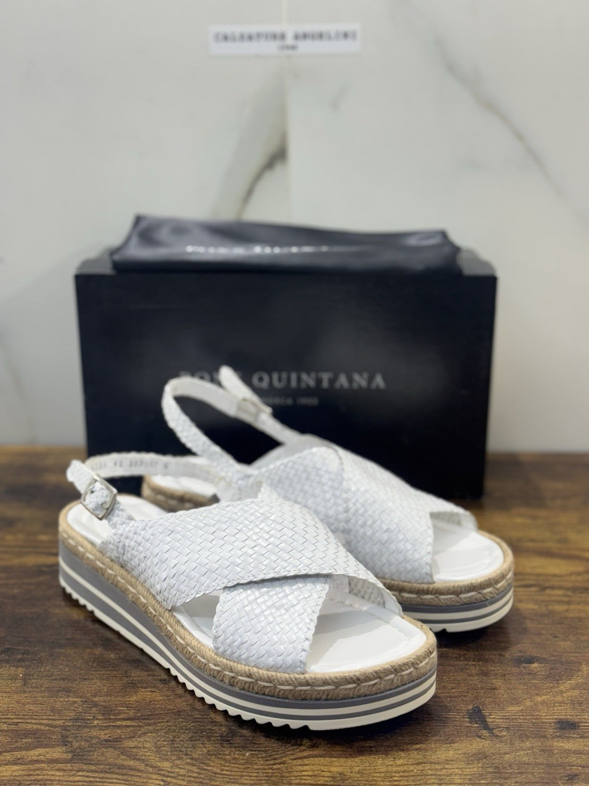 Pons Quintana Sandalo Milan Donna   Pelle Bianco   Handmade Con Zeppa 41