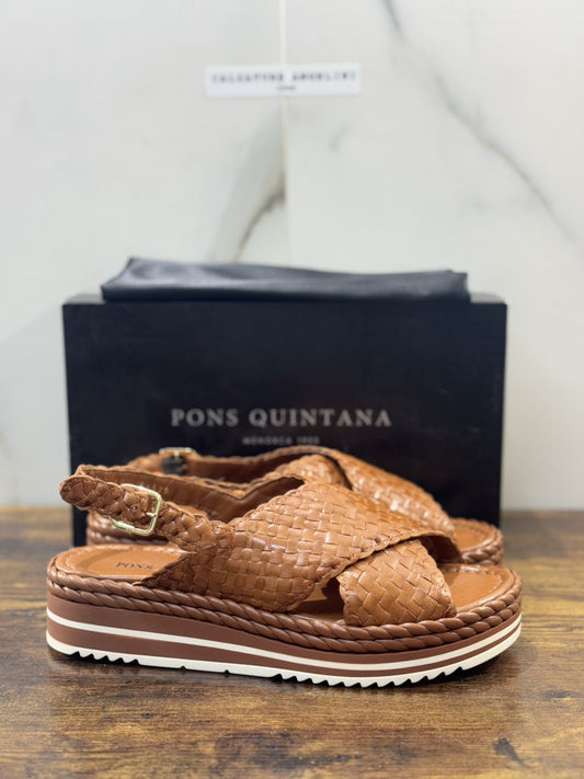 Pons Quintana Sandalo Milan Donna   Pelle Cuoio  Handmade Con Zeppa 40