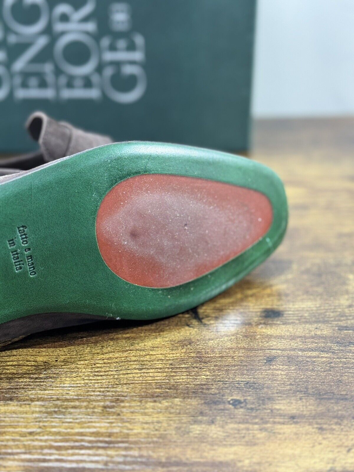 Green George Scarpa Uomo Mocassino   Pelle Suede Marrone Luxury Handmade 41.5