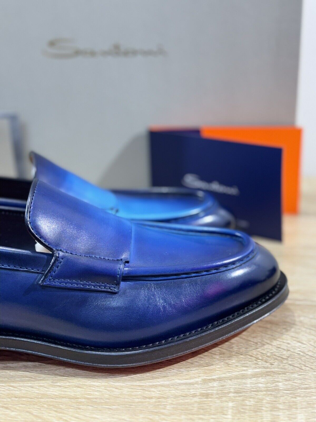 Santoni   Mocassino    Uomo Icon Pelle Blu  Goodyear Luxury Men Handpainted 41