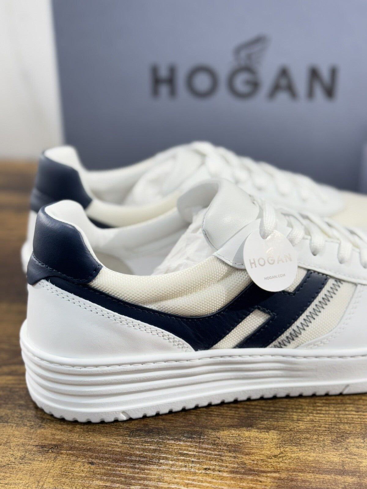 Hogan H630     sneaker Pelle Blu Bianca     memory foam Luxury Hogan Men 40.5