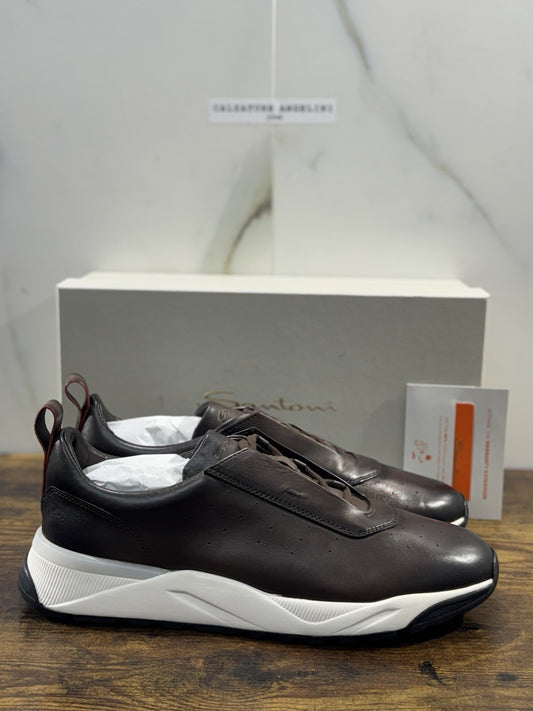 Santoni Sneaker Pelle Marrone  Luxury Men Santoni Shoes Icon Uomo 44.5