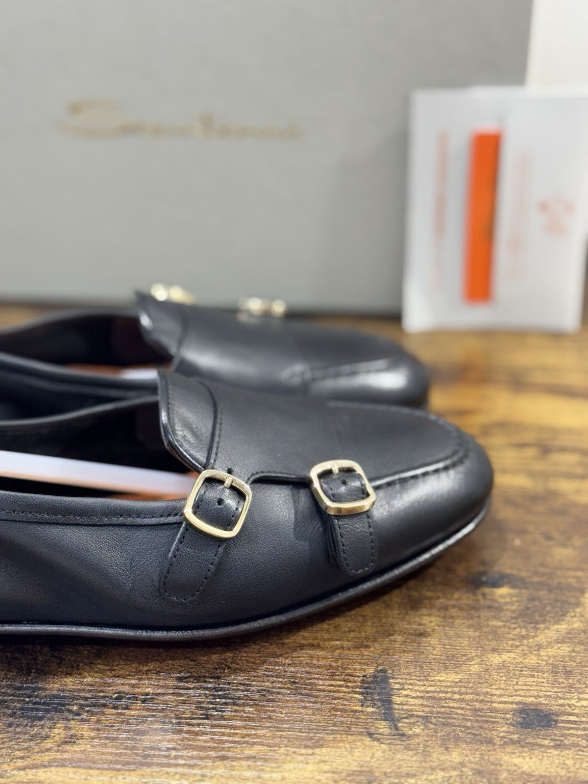 Santoni Mocassino Pelle Nera Doppia Fibbia  Luxury Santoni Goodyear  Donna 38