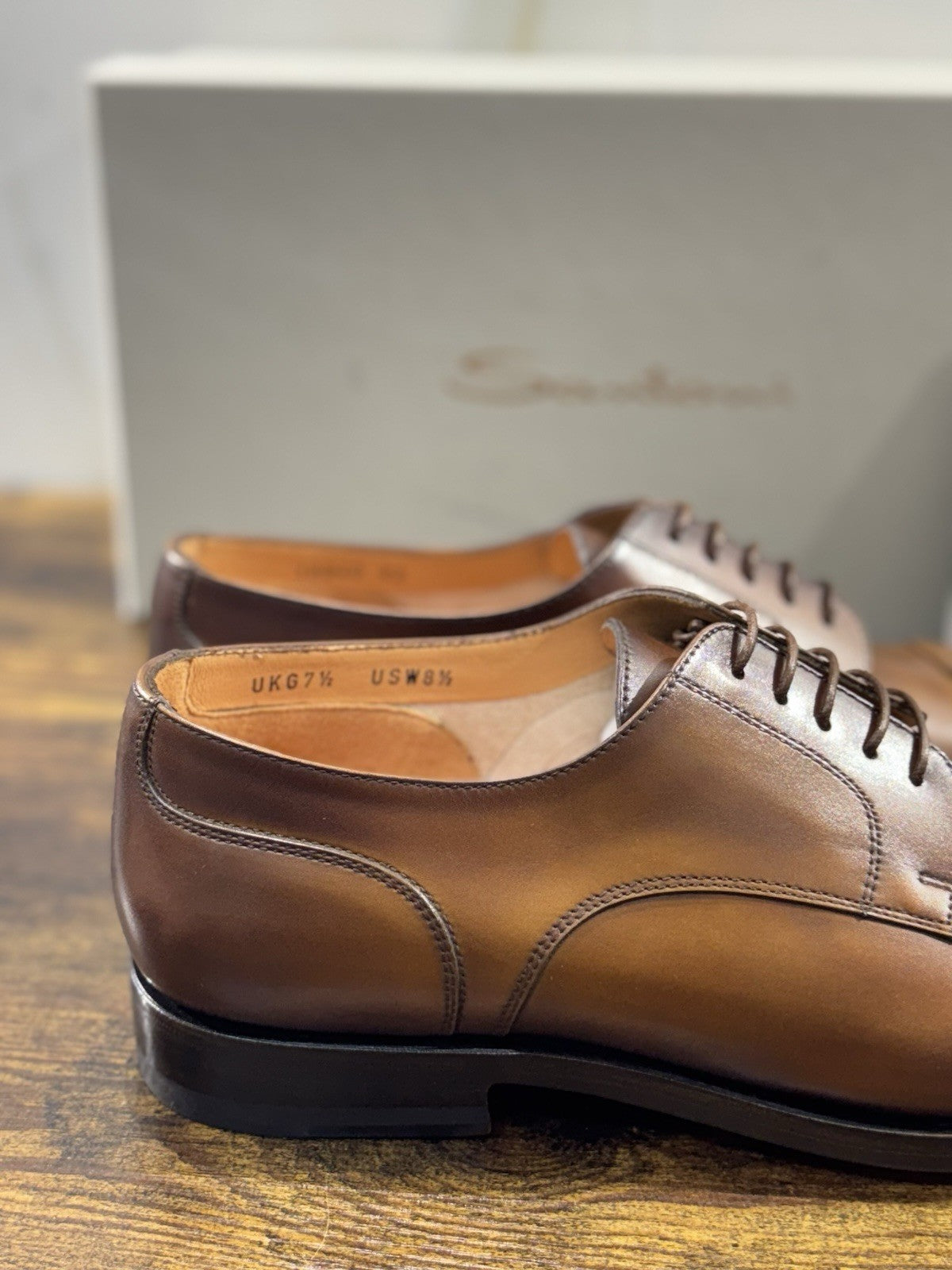 Santoni Stringata Pelle Cuoio Goodyear  Luxury Men Shoes Santoni Uomo 41.5