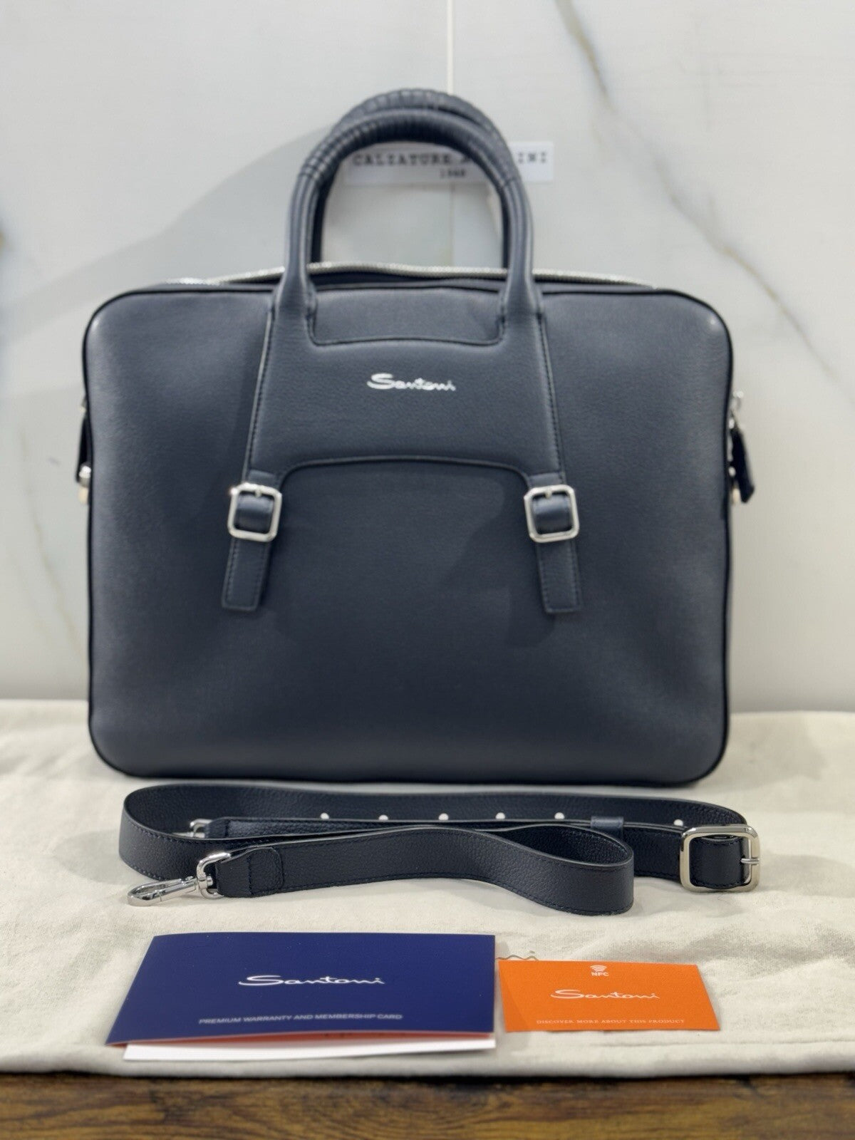 Borsa Santoni Uomo Briefcase Pelle Blu   Luxury Men Bag Santoni Business Work