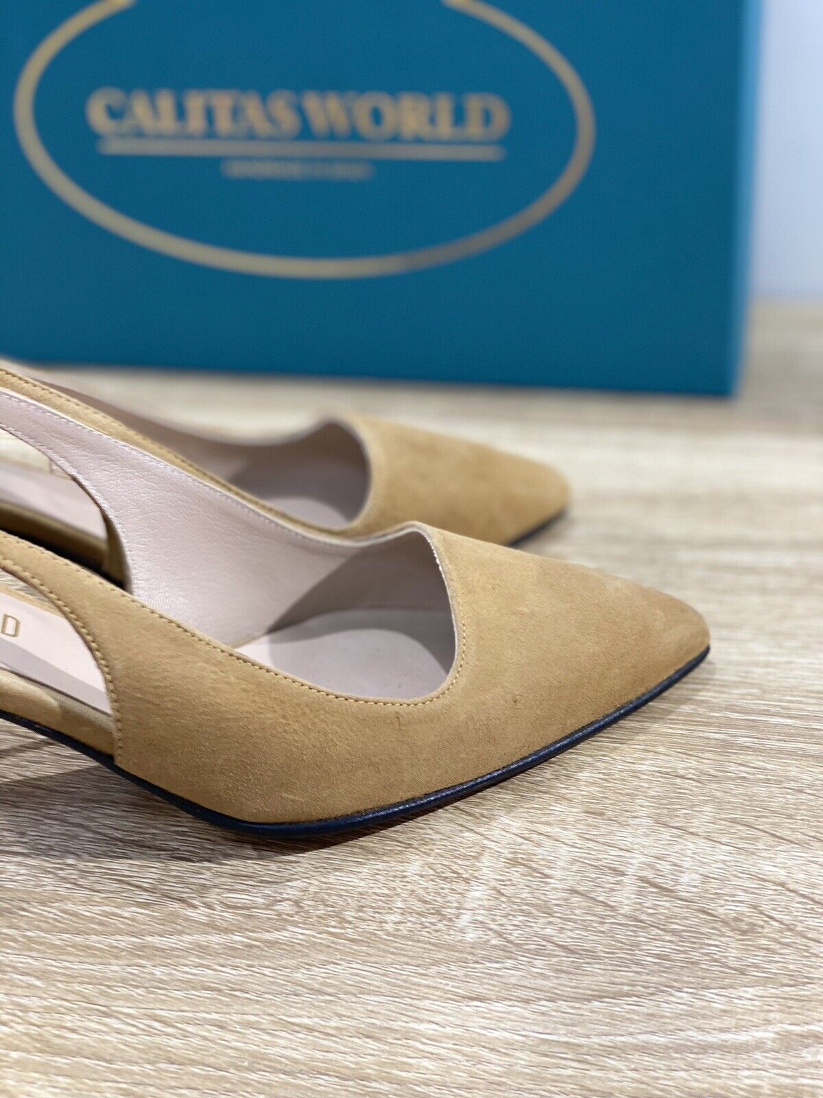 Calitas Scarpa Donna Slingback Kitten In Suede Camel  Fondo Cuoio 38