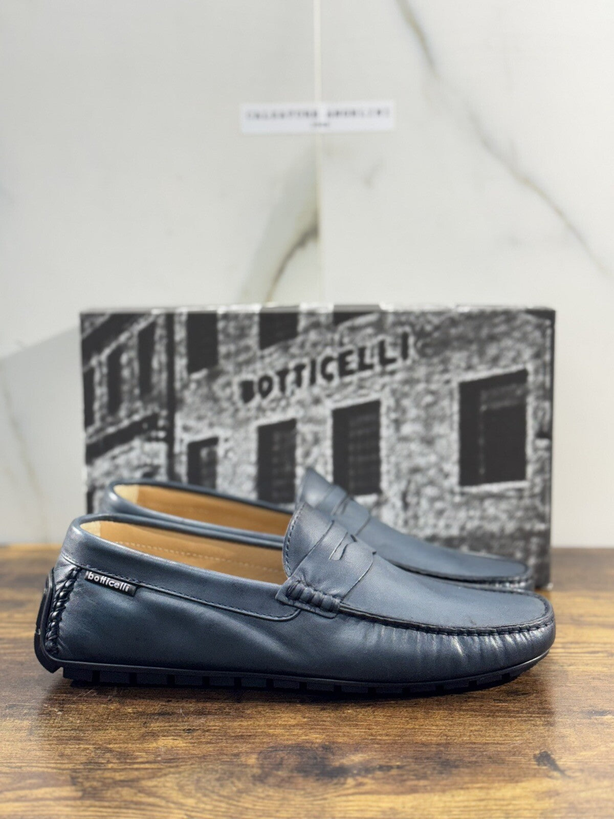 Roberto Botticelli Mocassino Uomo Driver Pelle Blu Made In Italy 42