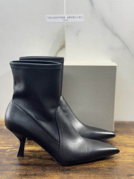 Sergio Levantesi Stivaletto  Pelle NeroCon Tacco   Luxury Made In Italy Donna 41