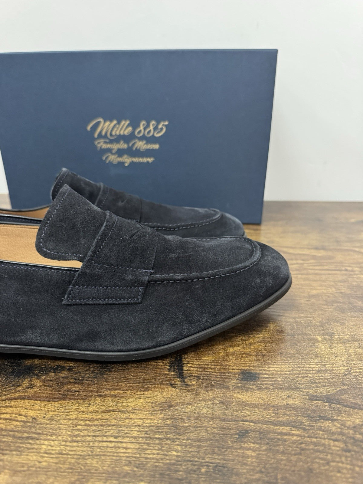 Mille 885 Mocassino Suede Blu  Made In Marche Casual Top Quality Uomo 44