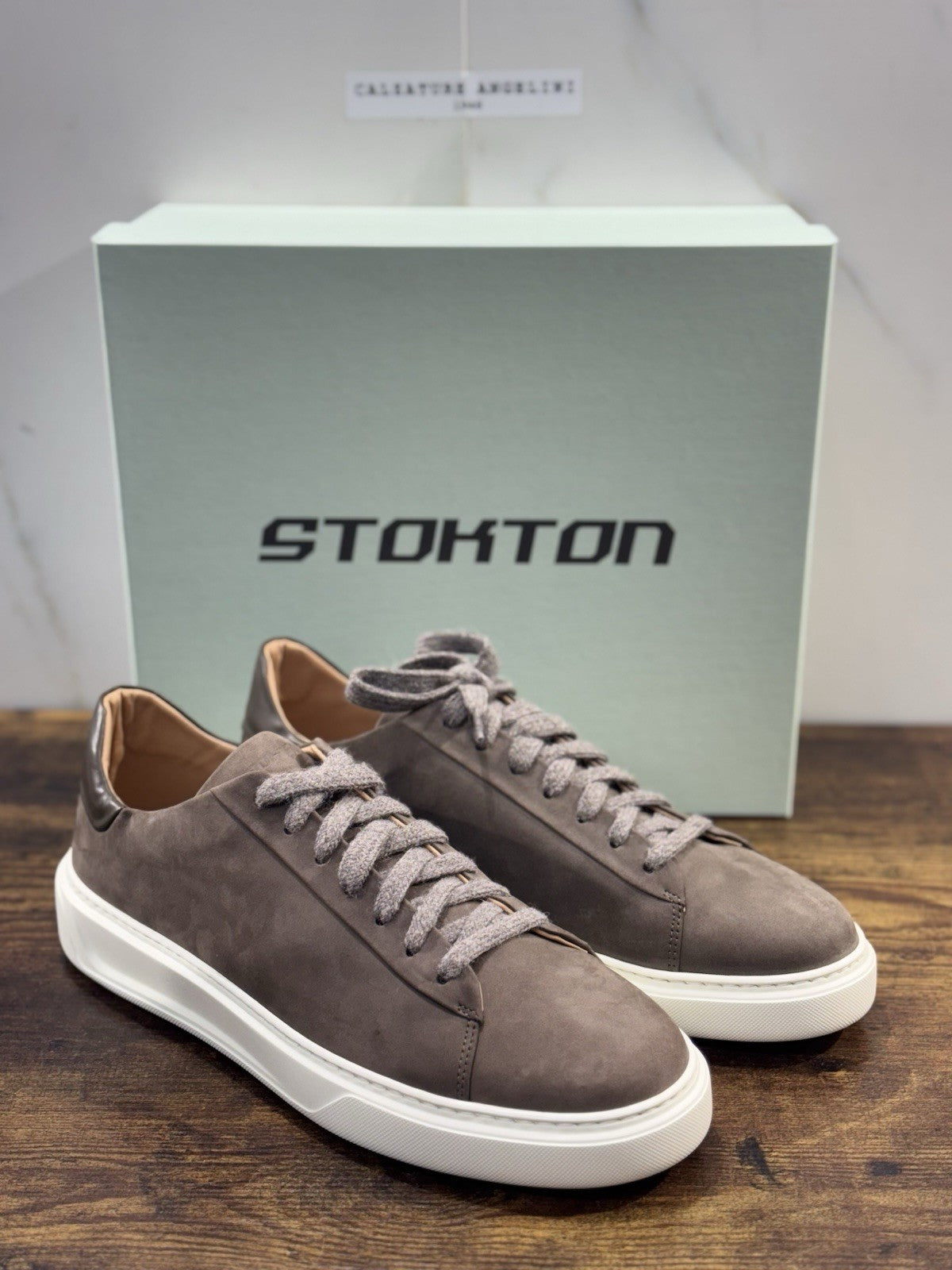 Stokton Sneaker Pelle Nabuk Taupe  100% Made In Italy Uomo 44