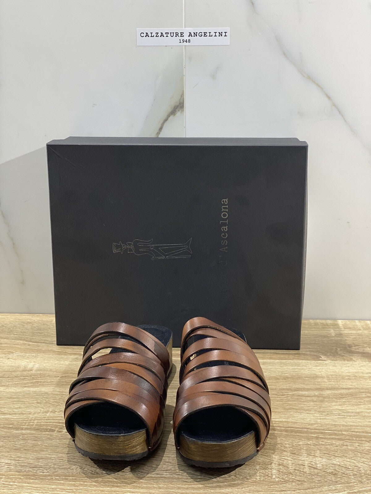 Duca D’ascalona Zoccolo Nanette Donna Fatto A Mano Vero Legno Pelle Cuoio 40