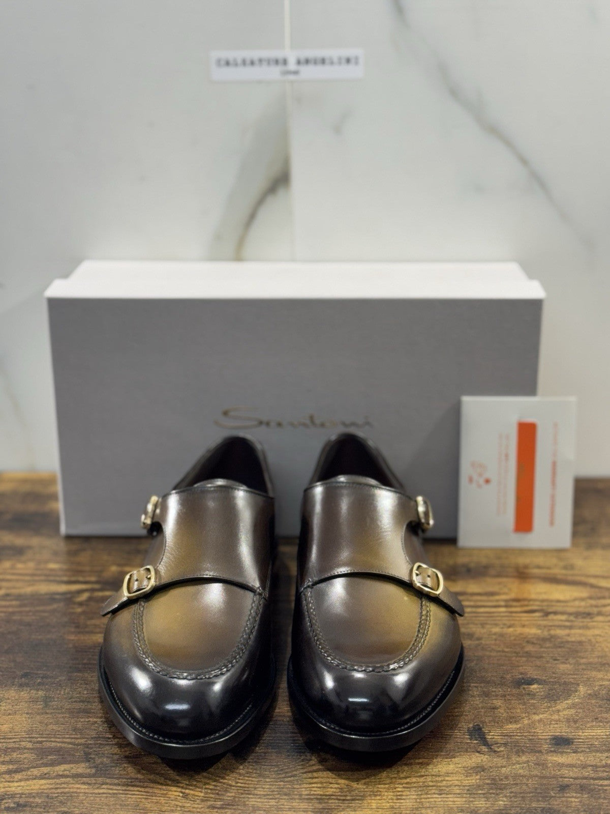 Santoni Doppia Fibbia Pelle Verde Goodyear Luxury Santoni Scarpa Uomo 41.5