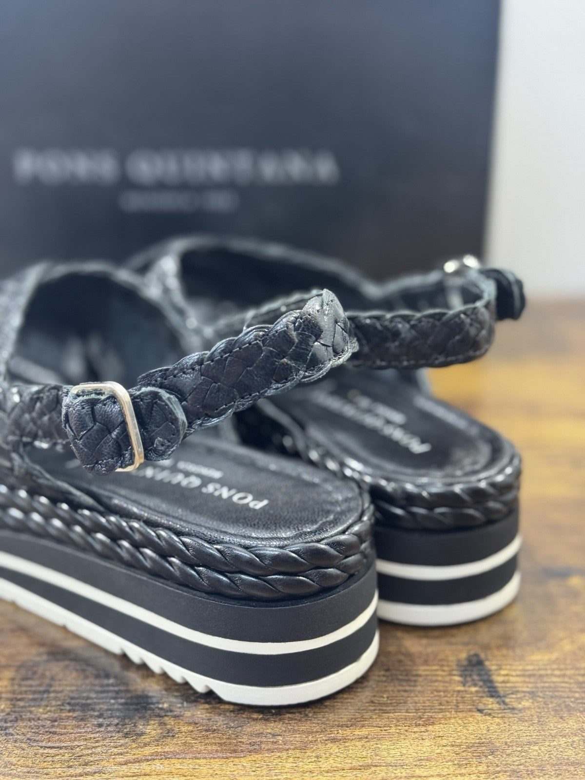 Pons Quintana Sandalo Milan Donna   Pelle Nero    Handmade Con Zeppa 36
