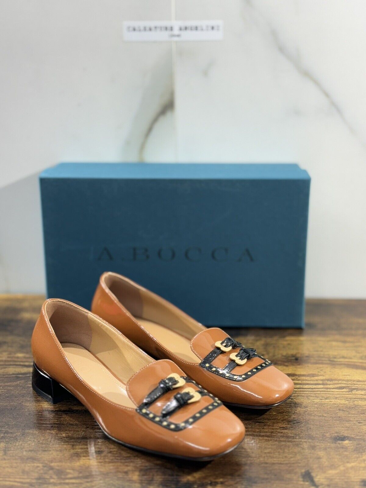 A.Bocca Two For Love Mocassino Donna Pelle  Cuoio   Tacco Luxury Handmade 36