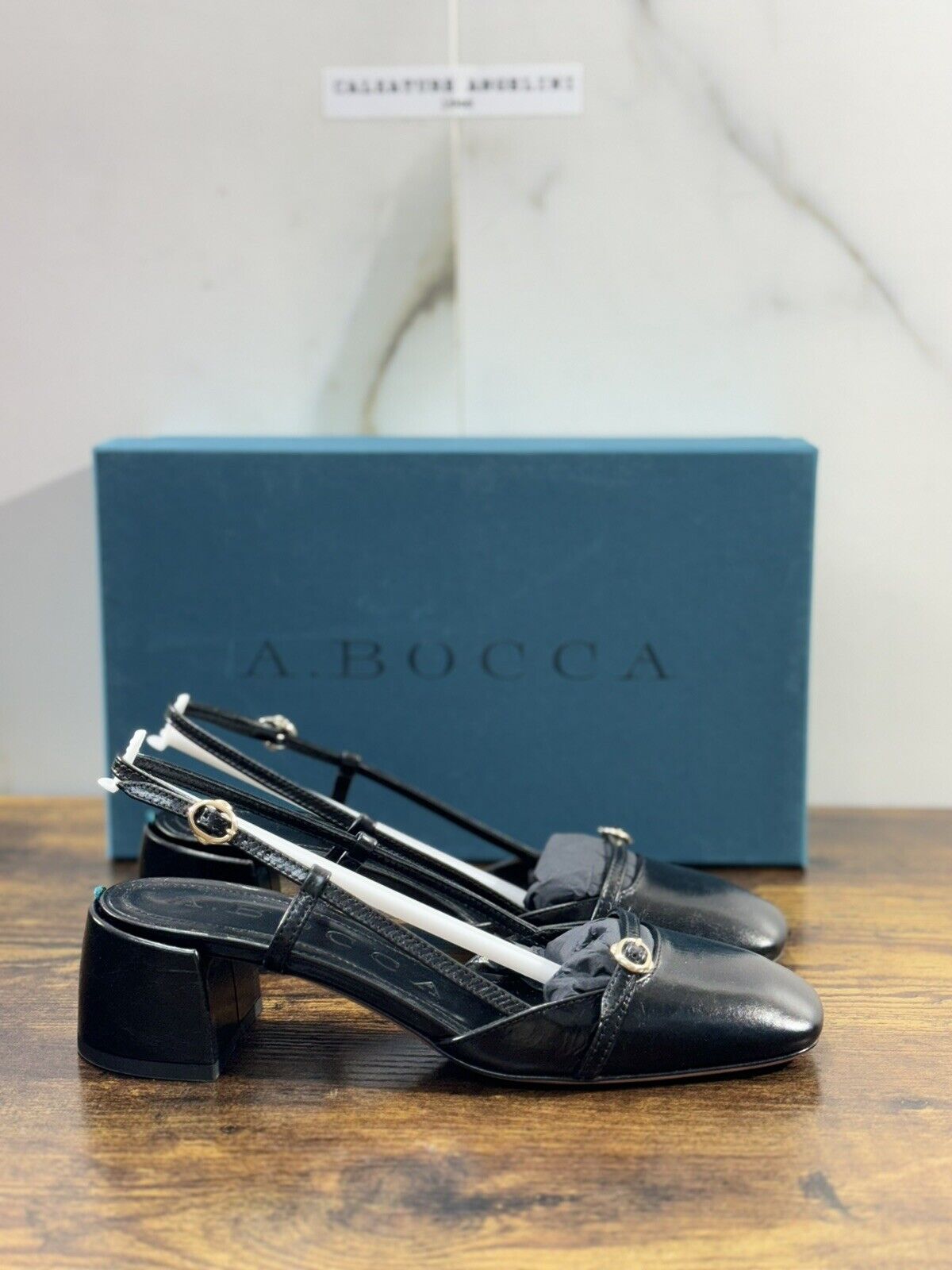 A.Bocca Two For Love Sling Back  Donna Pelle  Nero     Tacco Luxury Handmade 36