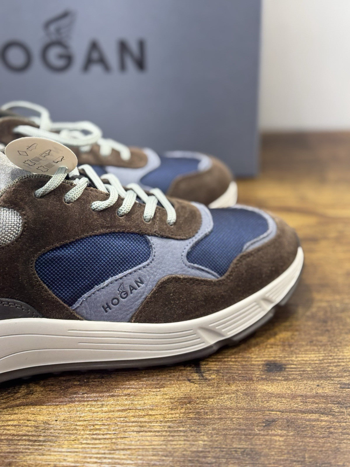 Hogan New Hyperlight Sneaker Pelle Brown Blu Memory Foam Luxury Hogan Uomo 40.5