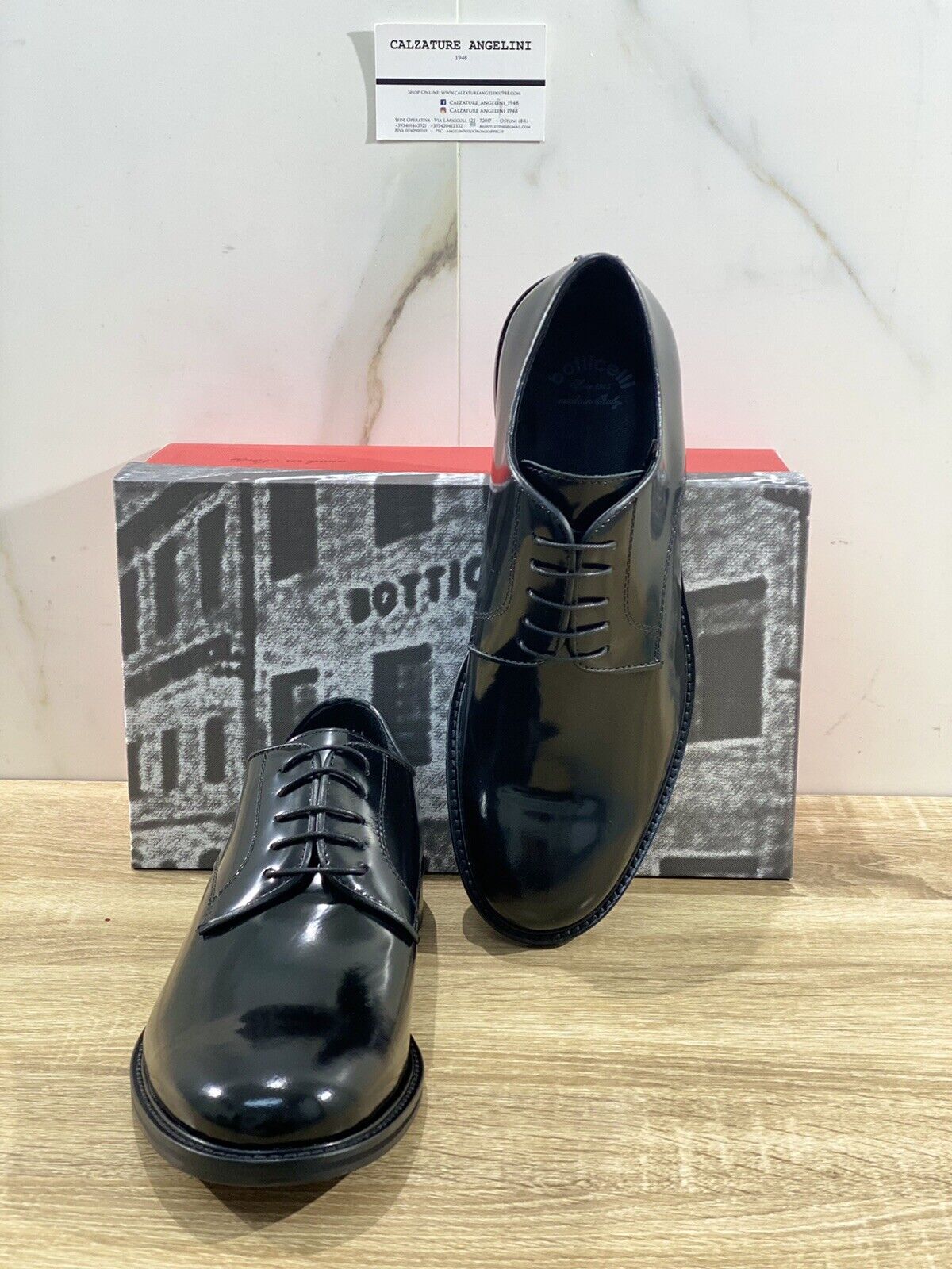 Botticelli Scarpa Uomo Derby In Pelle Nera Polish Binder Fondo Cuoio 44