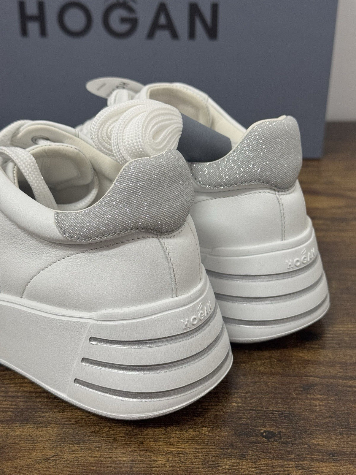 Hogan H564 Sneaker Pelle Bianca Argento  Casual Hogan Donna 35