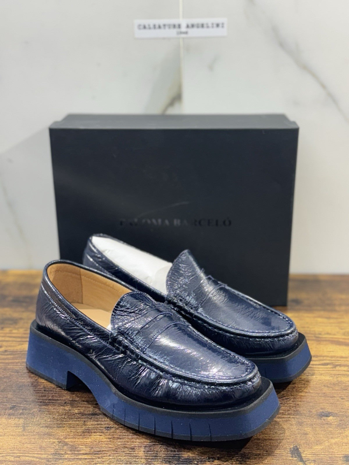 Paloma Barcelo’ Mocassino  Feather   Pelle Blu     Casual Loafer Donna 41
