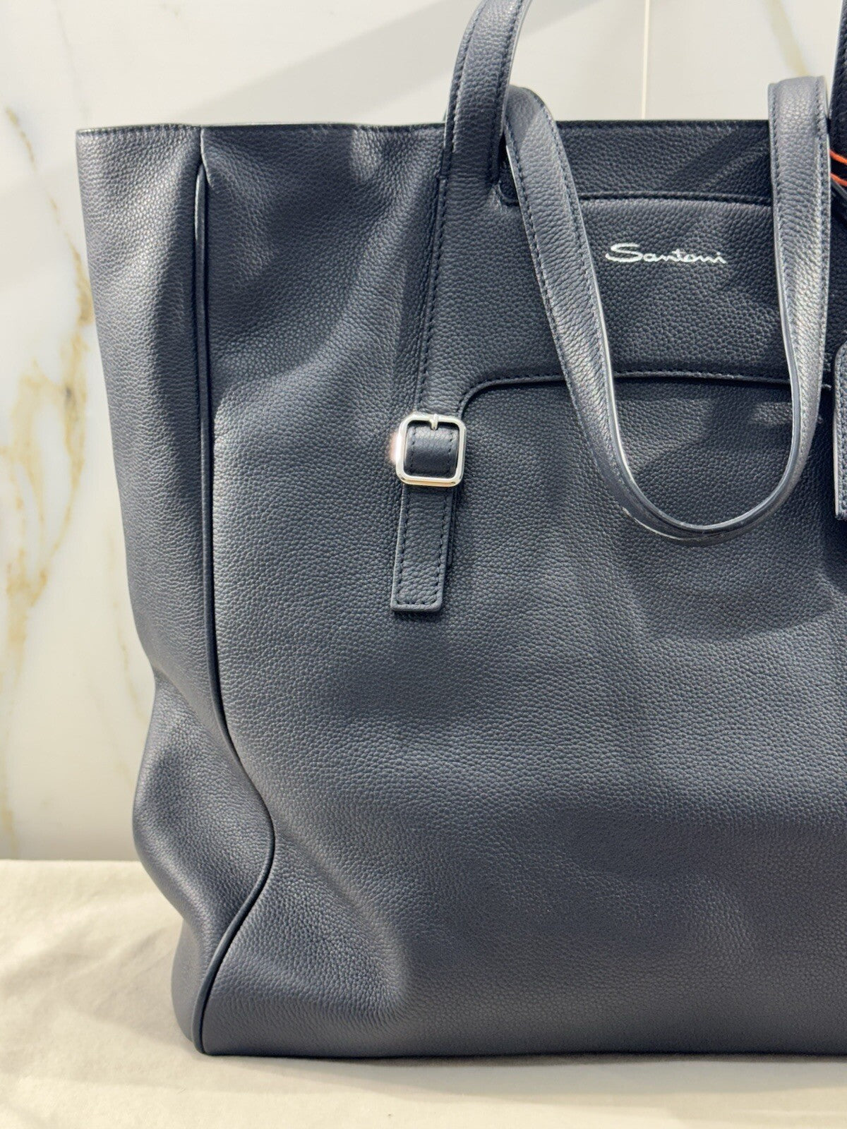 Borsa Santoni Donna Maxy Shopping In Pelle Blu  Luxury Woman Bag Santoni