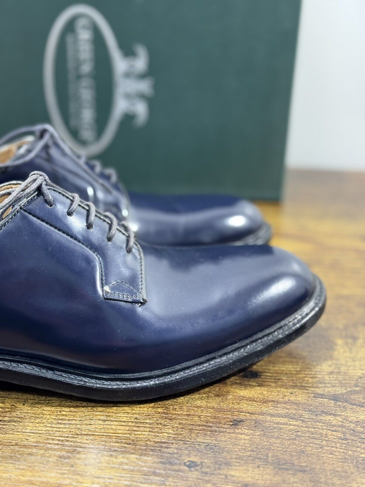 Green George derby Blu    in pelle polished luxury men  Fondo Cuoio 44