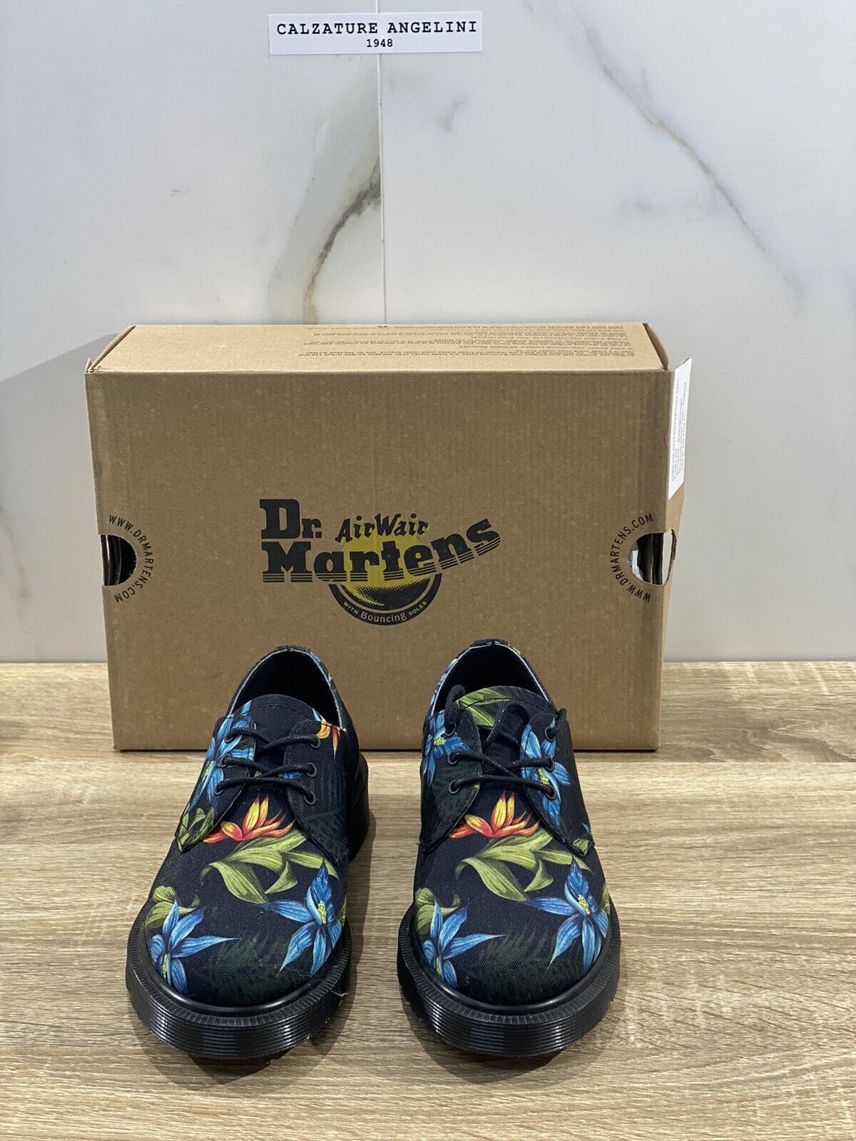 Dr Martens Lester black Hawaiian floral canvas scarpa Donna original 39