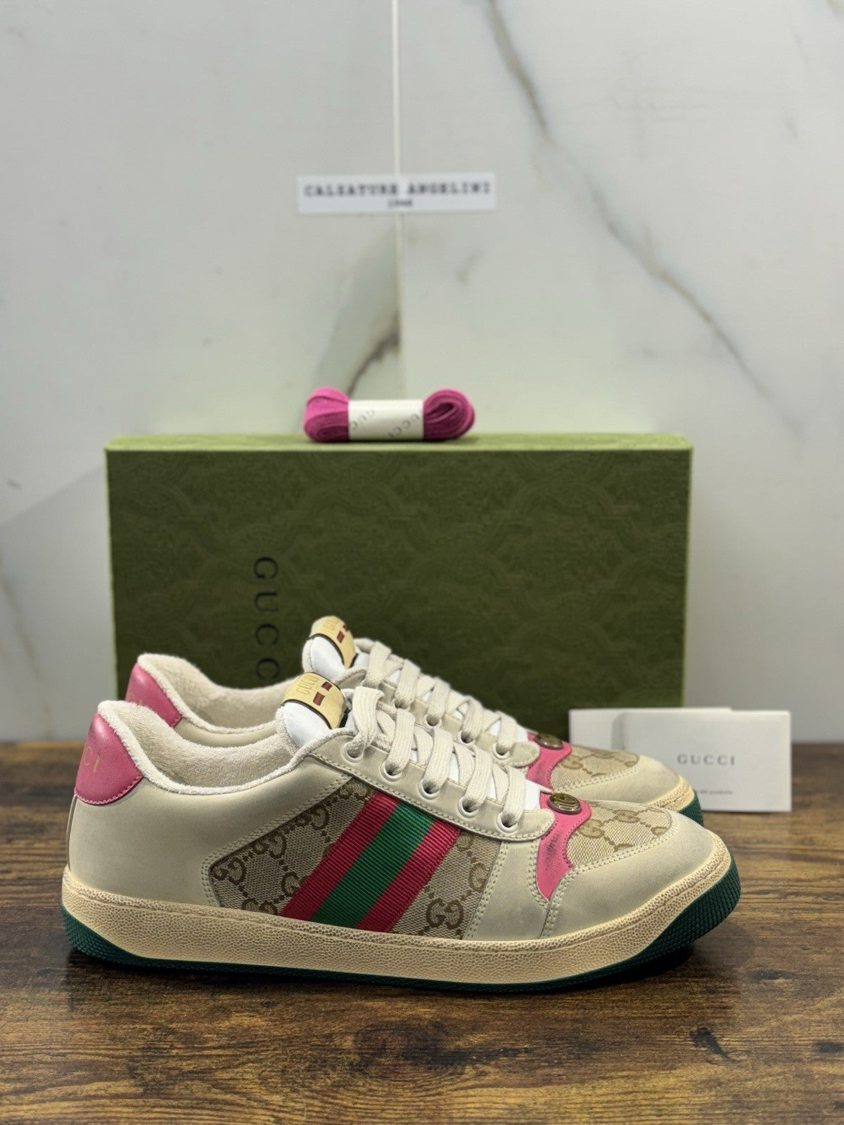 Gucci Screener Sneaker Pelle Rosa Luxury Gucci Shoes Donna 41.5