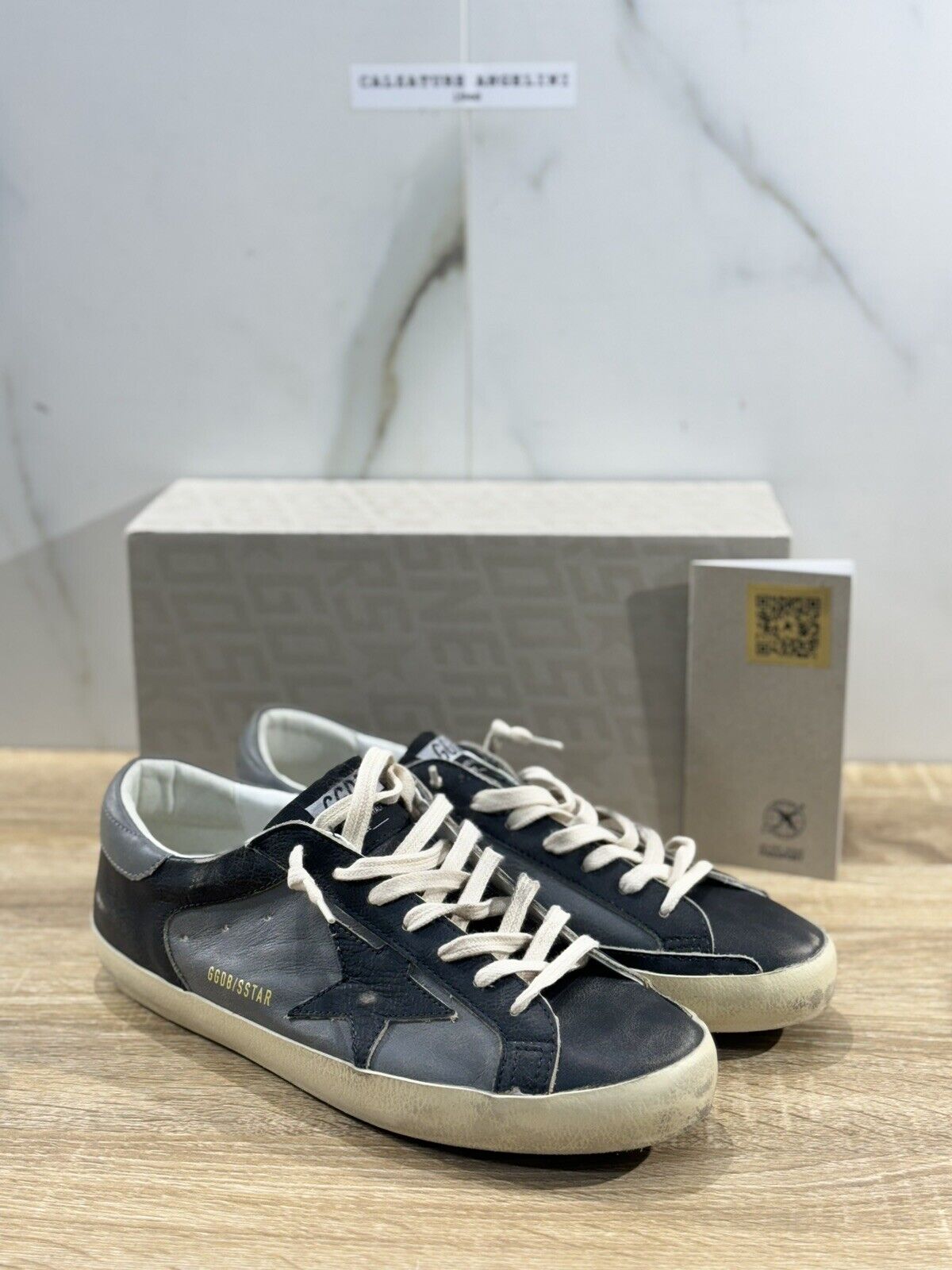 Golden Goose Sneaker Uomo Super Star Nero Grigio  Pelle Luxury Men Sneaker 43