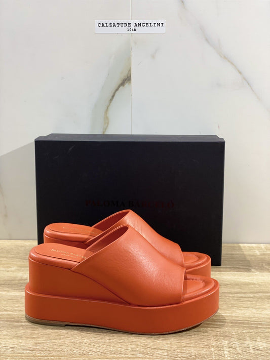 Paloma BARCELO’ Sandalo Donna Zeppa Marit In Pelle Orange Luxury Woman Sandal 39