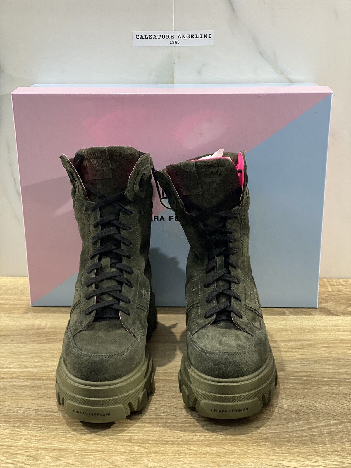 Chiara Ferragni combat boot suede military green casual boot 39