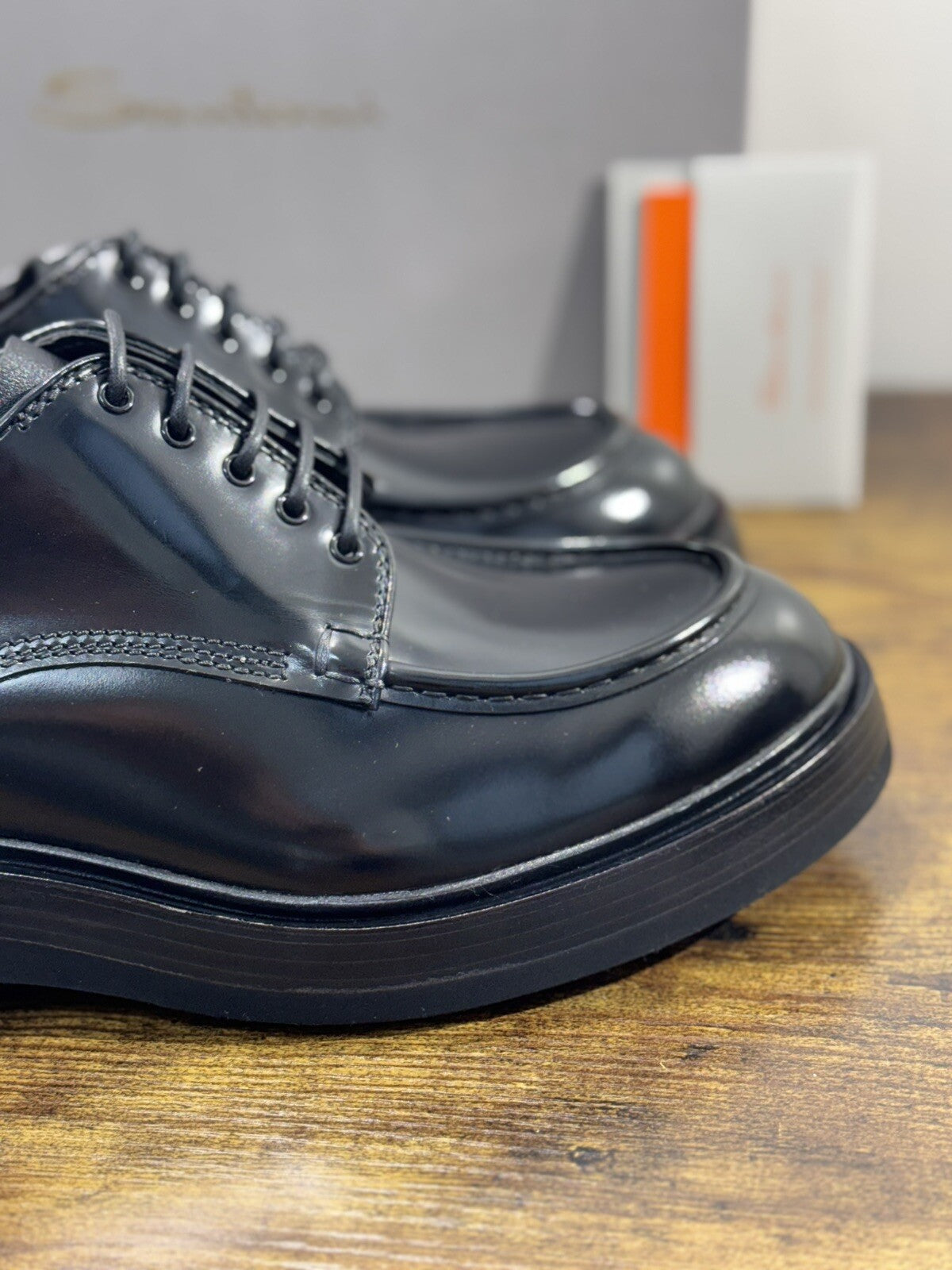 Santoni Stringata  Uomo  Pelle Nera  Luxury Men Shoes Santoni 42.5  Extra Light