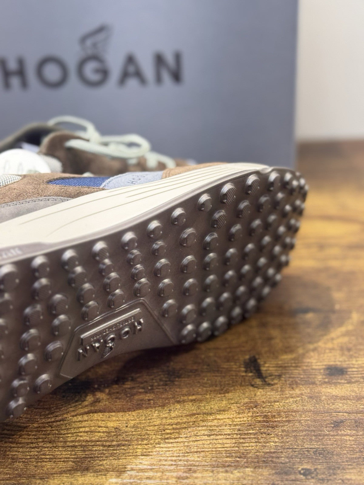 Hogan New Hyperlight Sneaker Pelle Brown Blu Memory Foam Luxury Hogan Uomo 40.5