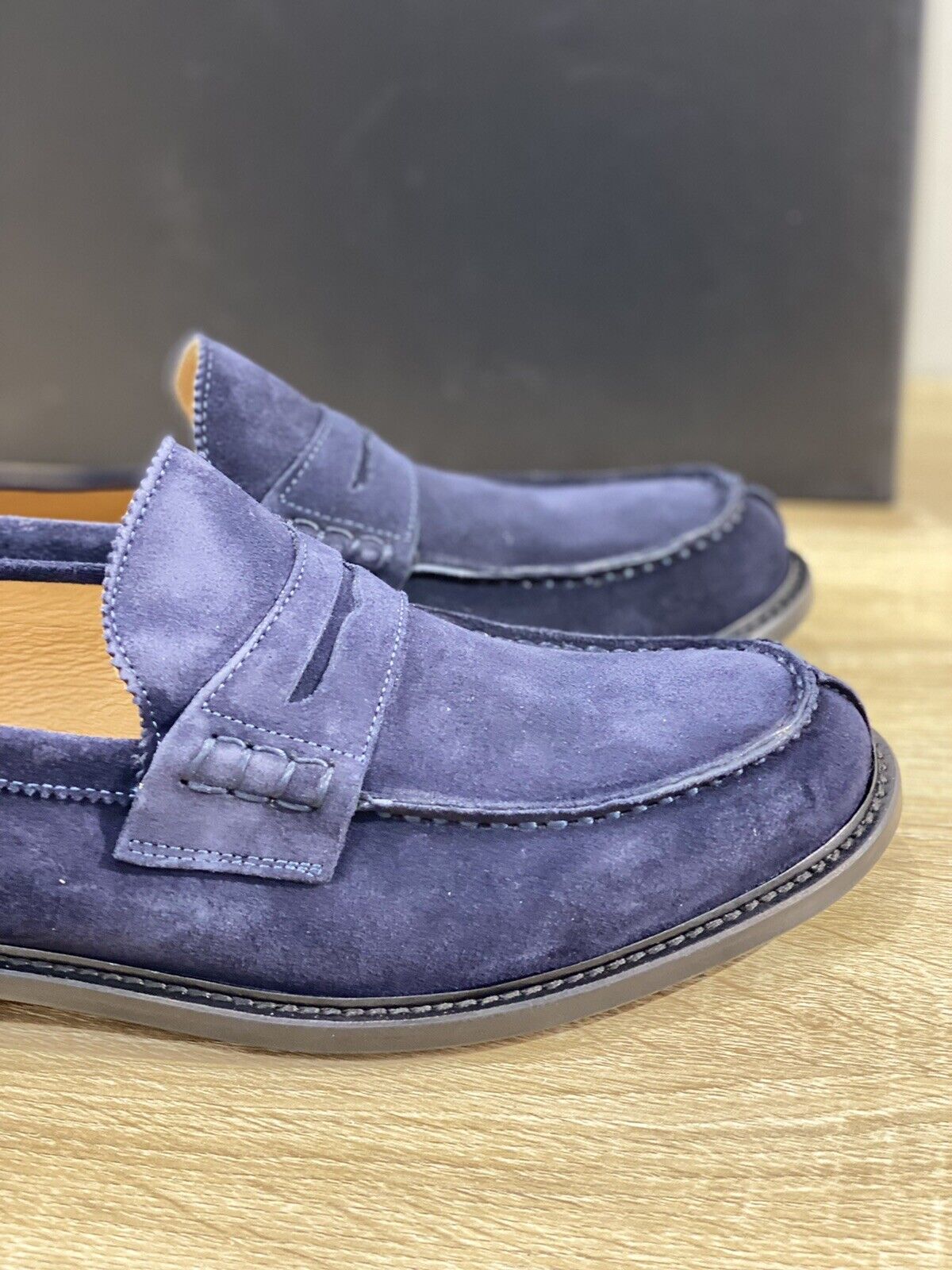 Brugnoli Mocassino uomo in suede blu luxury men loafer fondo cuoio 40