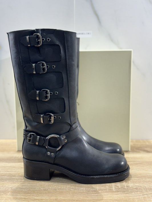 Roberto Serpentini Biker Boot Pelle Nera Handmade In Italy Casual Boot 40