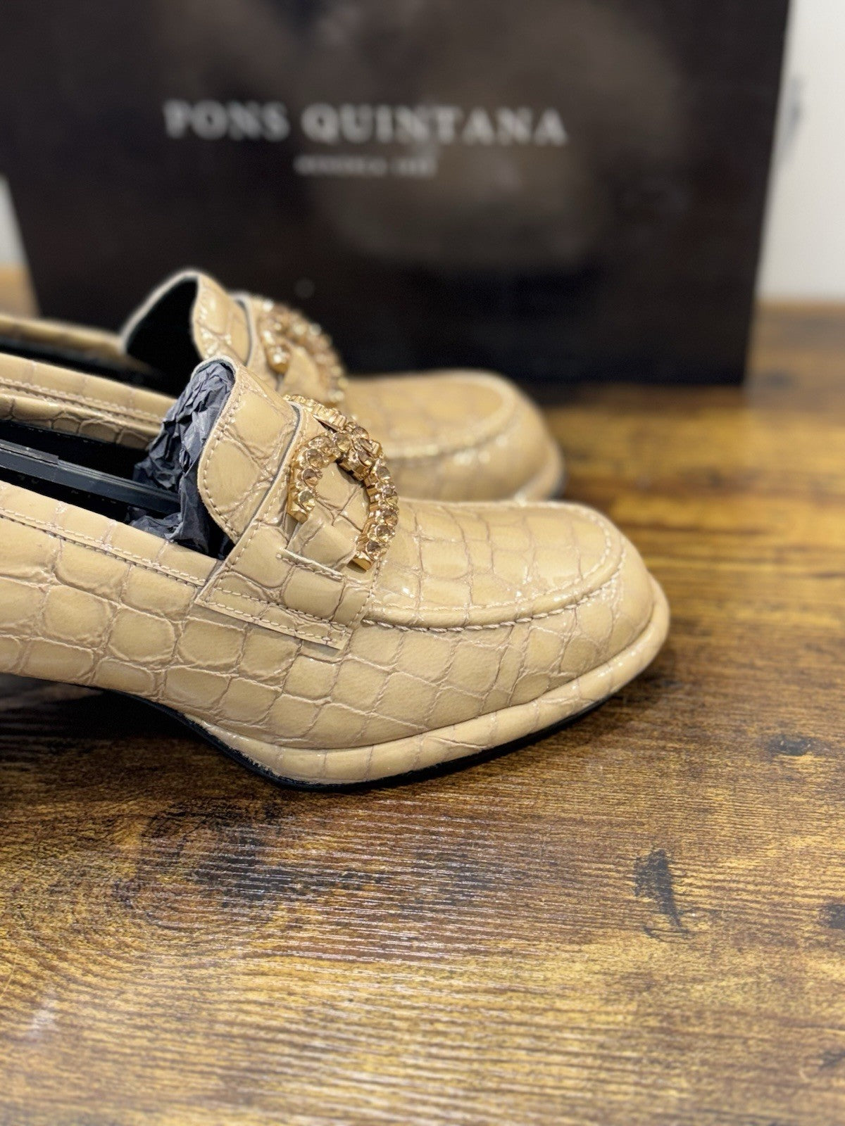 Pons Quintana Mocassino Donna Pelle Beige  Con Tacco  Casual Loafer 40