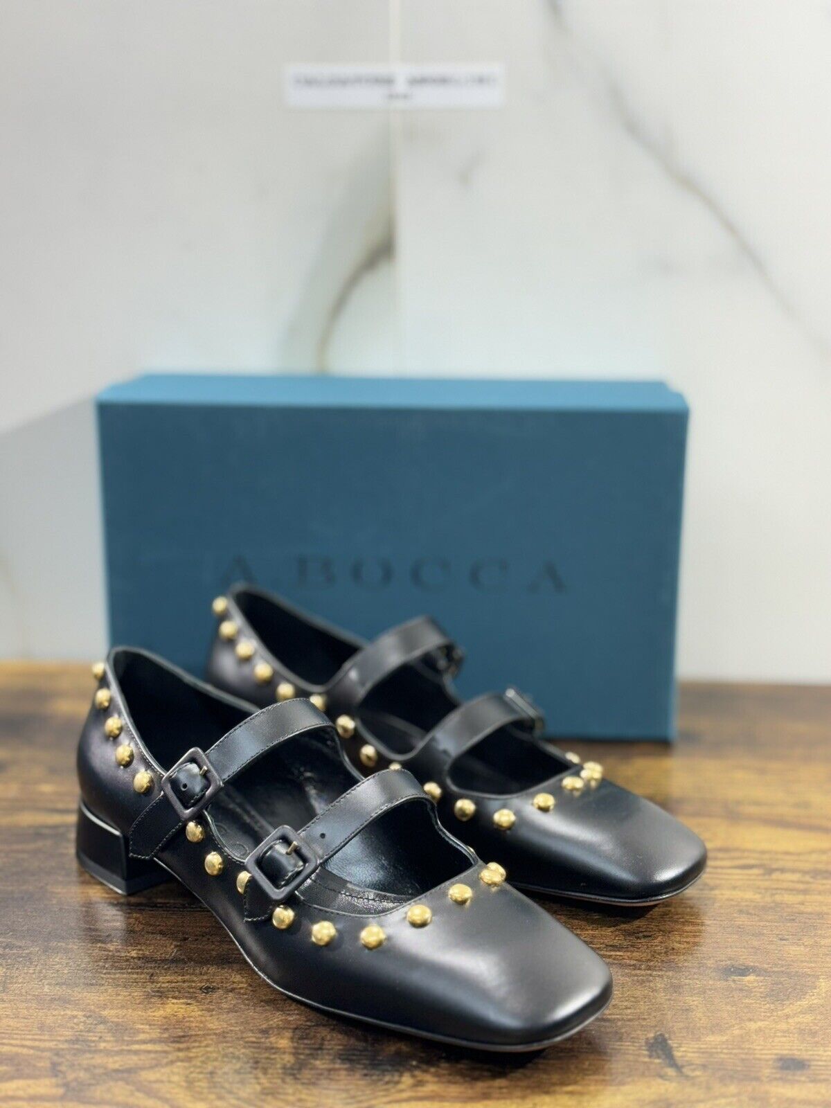 A.Bocca Two For Love Scarpa Donna Pelle  Nera Borchie  Tacco Luxury Handmade 41