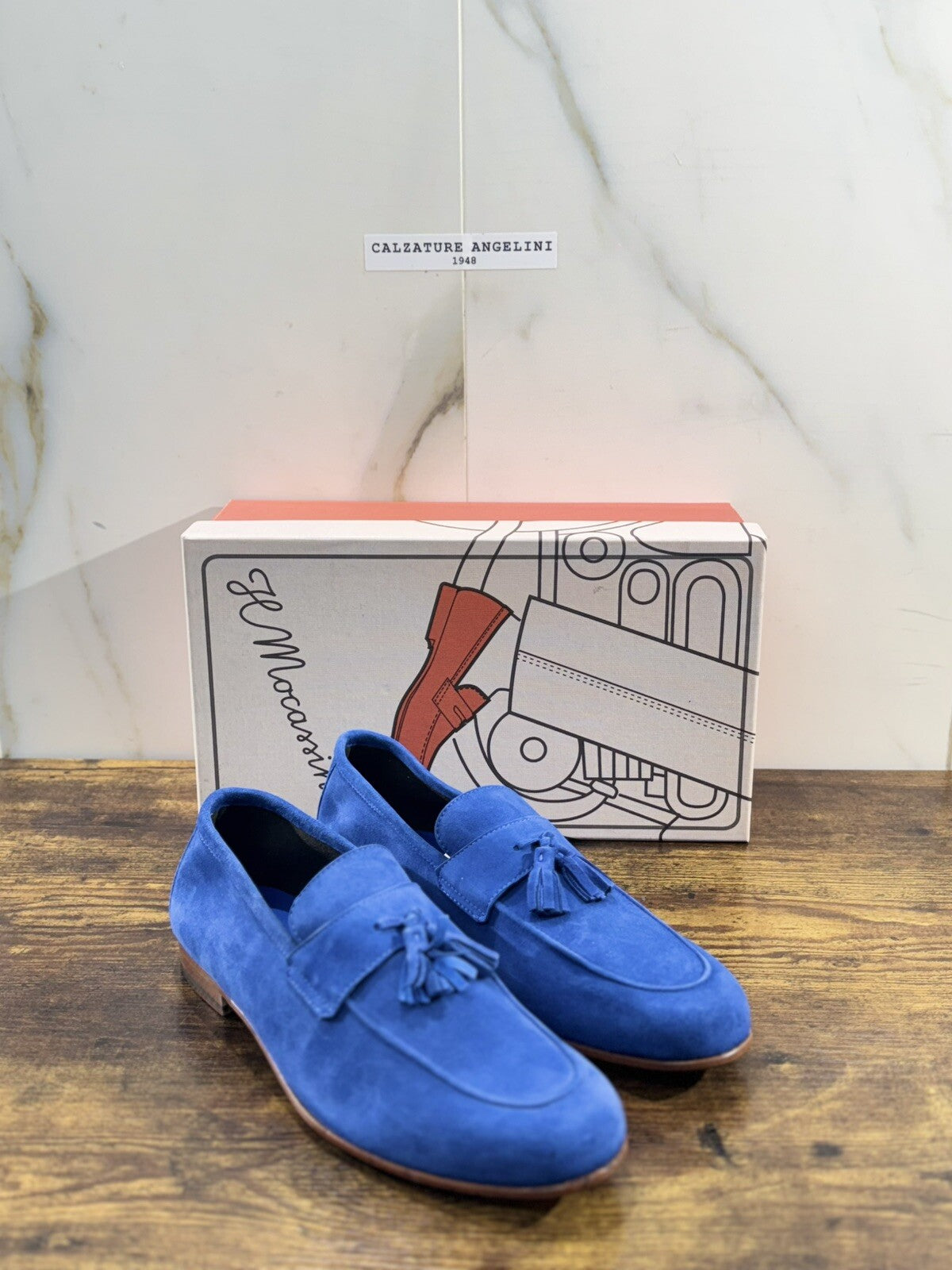 Il Mocassino Scarpa Uomo Modello Tasca In Suede Royal Blu  Luxury Men Shoes 43.5