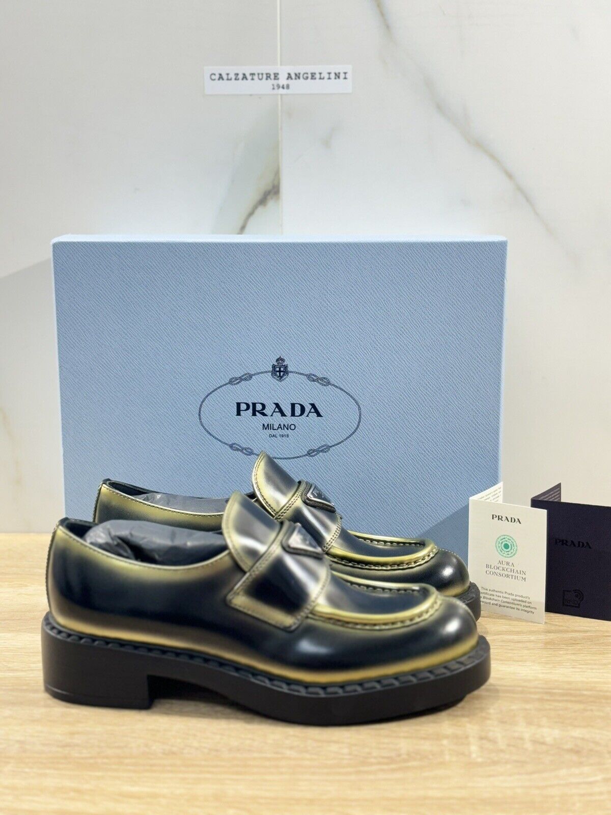 Prada Mocassini Donna Chocolate Pelle Nera Platino Luxury Prada Loafer 38.5