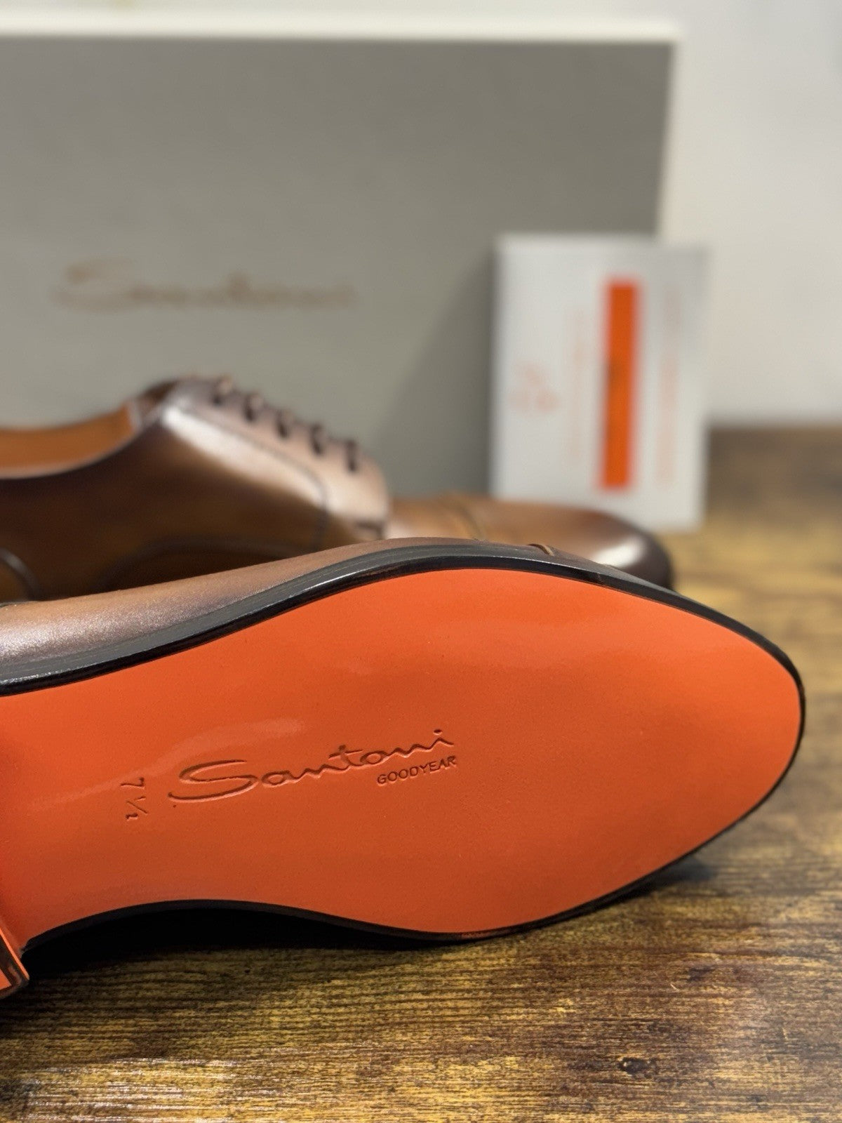 Santoni Stringata Pelle Cuoio Goodyear  Luxury Men Shoes Santoni Uomo 41.5