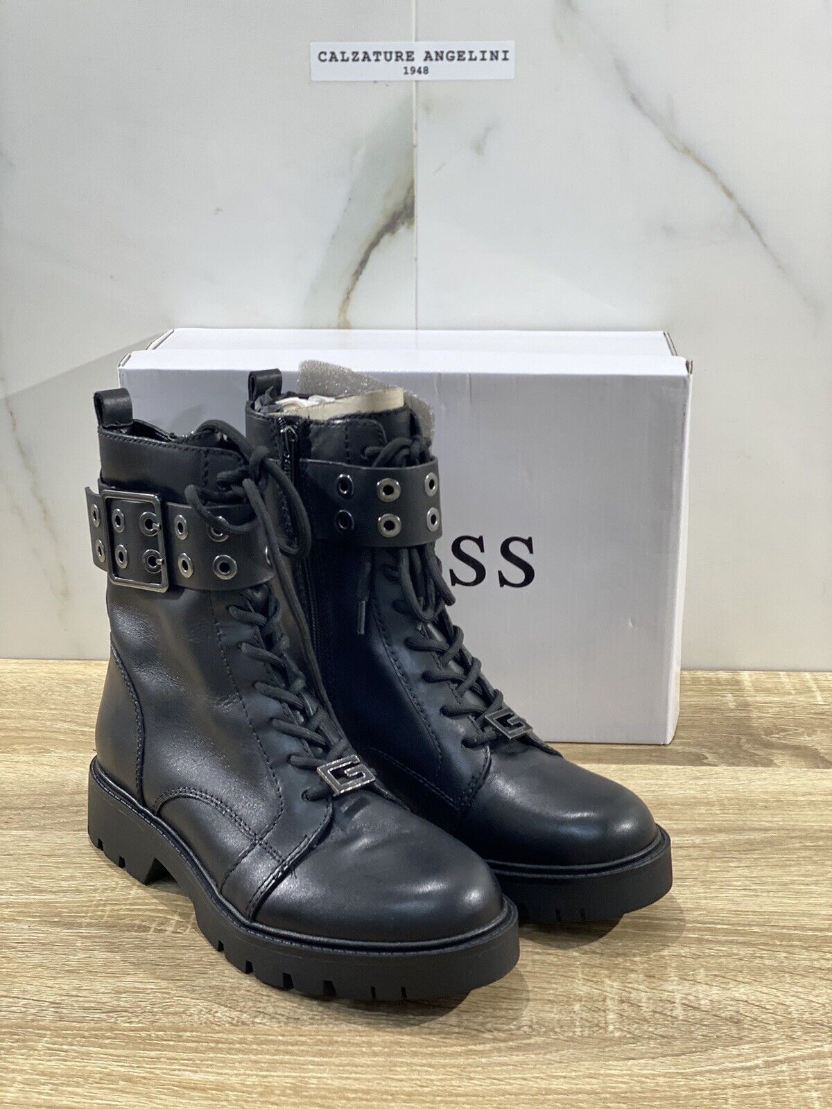 Guess Combat Boot Donna Pelle Nera Casual Boot Guess Donna 39