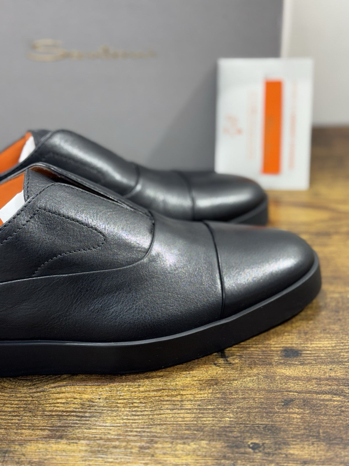 Santoni Scarpa Uomo Pelle Nero  No Lace Luxury Santoni Uomo 44.5